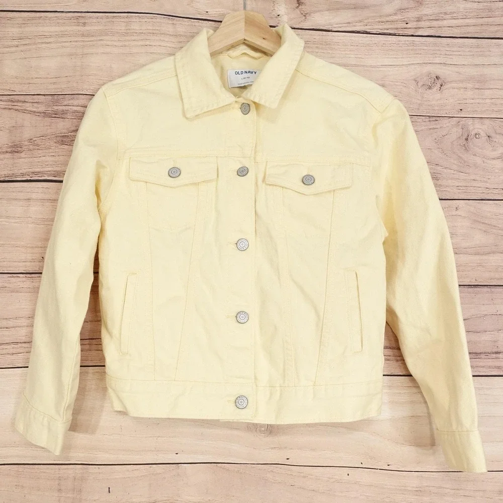 Old Navy Denim Jacket Kids? Womens? L 10/12 Yellow Cotton Button READ***